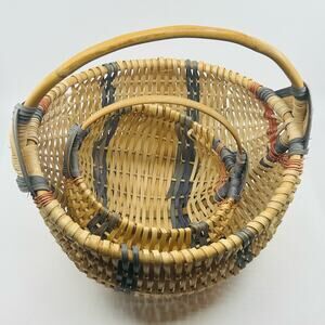 Set Of 2 Woven Basket With Handle Marketplace Baskets Big & Small Storage Home